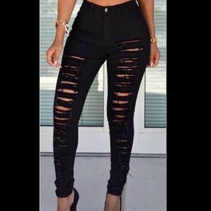 Vibrant Apparel Black Distressed Skinny Jeans | Size 5 (26) | New